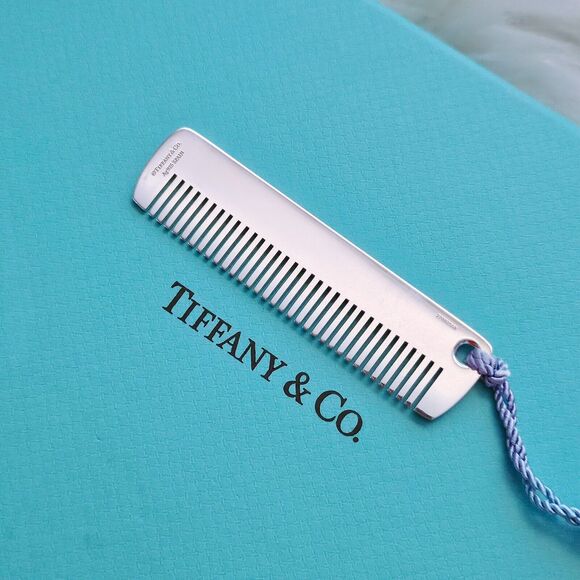 RARE Tiffany & Co. 1837 Baby Comb Sterling Silver With Blue Tassel - Picture 2 of 5